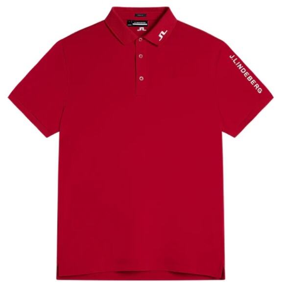 J. LINDEBERG Tour Tech Slim Fit Polo Chili Pepper Red Logo Stretch Sz Large NEW - Picture 2 of 12